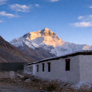 View of the North Face of Mount Everest from the Tibet side at sunrise, part of the 8-Day Unique Local Experience Everest Base Camp Tour.