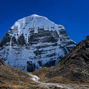 North face of Mount Kailash with a beautiful Tibetan stupa, representing the sacred journey and Tibet Travel Permit required for a Mount Kailash tour.